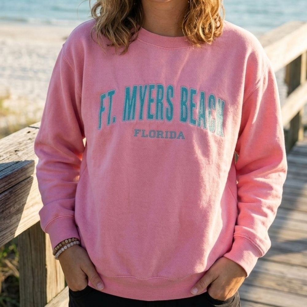 Vintage Rag Wear "Ft. Myers Beach Florida" Pink Crewneck Sweatshirt Size S